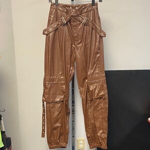 Hot & Delicious Tan Faux Leather Joggers